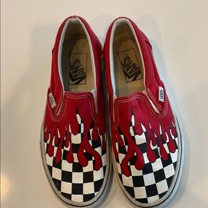 Vans slip on checker board flames shoe